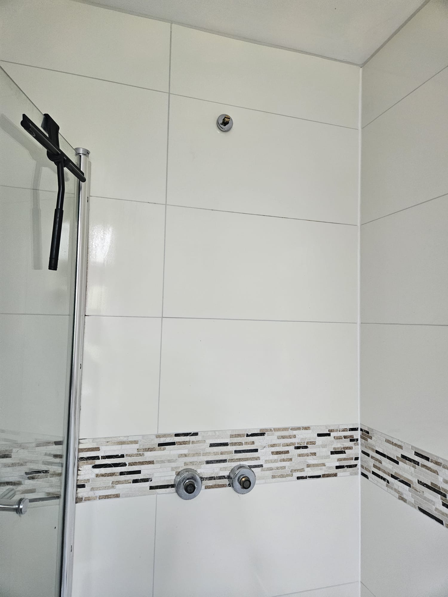 Shower before: missing shower head, only stub fitting visible